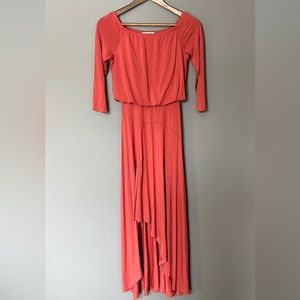 Favlux Coral Spring Maxi Dress with Slit 3/4 Sleeves Tiered Ruffle Womens Size S